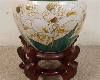 1176 CONTEMPORARY ASIAN KOI FISH BOWL ON STAND, APPROXIMATELY 12 IN X 16 1/4 IN