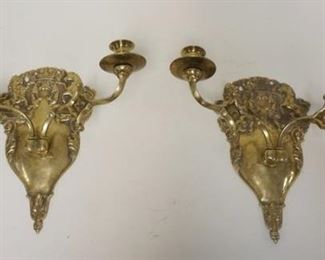 1178 PAIR OF HEAVY CAST BRASS WALL SCONCES W/RAMPANT LION & HORSE, APPROXIMATELY 15 IN X 12 IN HIGH