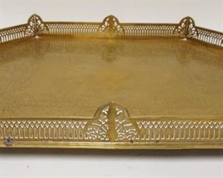 1180 LARGE ORNATE BRASS FOOTED SERVING TRAY, APPROXIMATELY 18 IN X 24 IN X 4 IN HIGH