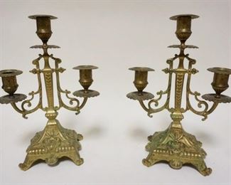 1182 PAIR OF ORNATE VICTORIAN BRASS CANDELABRAS, APPROXIMATELY 11 1/4 IN HIGH