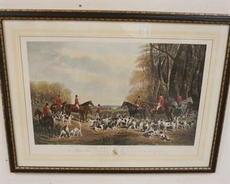1183 FRAMED & MATTED HUNT PRINT TITLED *THE MEET AT BLAGDON* ENGRAVED BY THOMAS LIPTON, APPROXIMATELY 38 1/2 IN X 28 1/2 IN