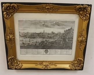 1186 FRAMED & MATTED ENGRAVING OF A HARBOR SCENE, C DE DO PORTO, APPROXIMATELY 21 IN X 25 IN