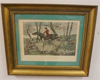 1189 FRAMED & MATTED HUNT PRINT TITLED *A FLYING LEAP*, H ALKEN, APPROXIMATELY 21 IN X 17 3/4 IN