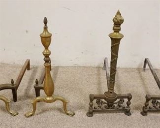 1194 2 PAIR OF BRASS ANDIRONS, LARGEST IS APPPROXIMATELY 20 IN HIGH, ONE MARKED PURITAN