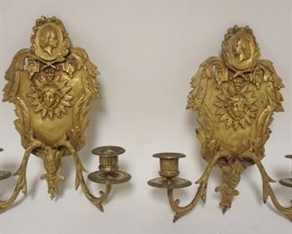 1197 PAIR OF HEAVY CAST BRASS WALL CANDLE SCONCES, APPROXIMATELY 11 1/4 IN HIGH