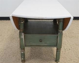 1204 DROPLEAF COUNTRY STYLE TABLE W/DISTRESSED PAINT FINISH & DRAWERS ON EITHER SIDE OF BASE, APPROXIMATELY 24 1/2 IN X 36 1/2 IN X 30 1/2 IN HIGH, EACH DROPLEAF 12 1/2 IN