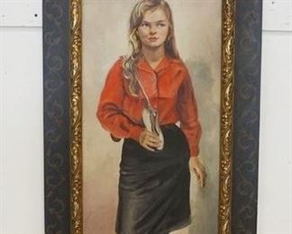 1205 OIL PAINTING ON CANVAS OF YOUNG WOMAN SIGNED LOWER RIGHT, APPROXIMATELY 23 1/4 IN X 38 IN OVERALL