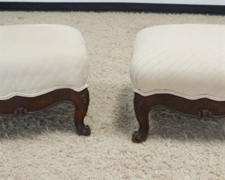 1209 PAIR OF EMPIRE UPHOLSTERED FOOT STOOLS, SOME STAINING ON UPHOLSTERY, APPROXIMATELY 21 IN X 16 IN X 14 IN HIGH