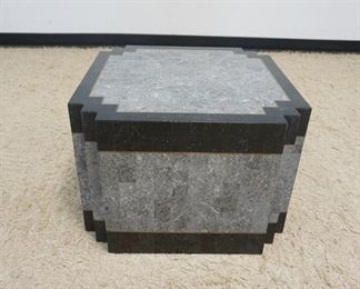 1213 GEOMETRIC BRASS LAMP TABLE W/2 TONE MARBLE FINISH, APPROXIMATELY 22 IN X 15 3/4 IN HIGH