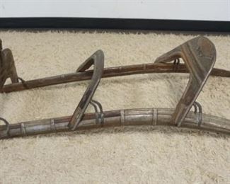 1219 WOOD & METAL CAMEL SEAT SADDLE, APPROXIMATELY 19 IN X 53 IN X 13 1/2 IN HIGH