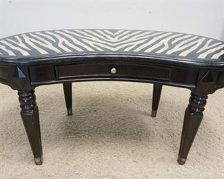 1220 KIDNEY SHAPED ONE DRAWER TABLE W/SHEATHED MARBLE LIKE ZEBRA SESIGN, APPROXIMATELY 26 1/4 IN X 60 IN X 31 IN HIGH