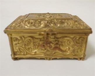 1225 FRENCH GILT METAL BOX, APPROXIMATELY 3 IN X 4 IN X 1 3/4 IN HIGH