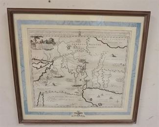 1228 FRAMED & MATTED CHEZ PIERRE MORTIER MAP, CARTE DELA STIUATION DU PARADIS TERRESTRE, APPROXIMATELY 25 1/2 IN X 23 1/2 IN OVERALL