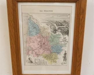 1232 FRAMED & MATTED MAP *LA FRANCE*, APPROXIMATELY 13 IN X 17 IN OVERALL
