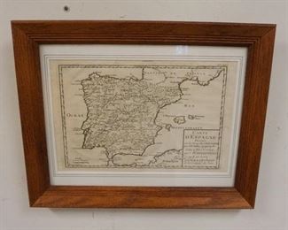 1231 FRAMED & MATTED MAP OF SPAIN, PAR LE R P DORLEANS, APPROXIMATELY 19 IN X 15 IN OVERALL