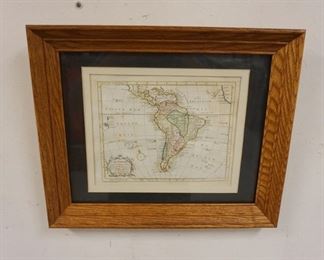 1233 FRAMED & MATTED MAP *ZOID AMERIKA* PIETER MEIJER VITGEGEREN, 1768, APPROXIMATELY 14 IN X 17 IN OVERALL
