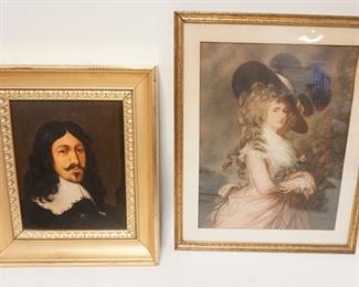 1235 LOT FRAMED AND MATTED PRINT, MARIE ANTOINETTE AND PORTRAIT IN GILT FRAME