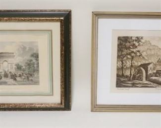 1239 LOT FRAMED AND MATTED PRINT, ARC DE TRIOPHE CHAMOUIN SCULP AND *THE OLD MILL* F. LESLIE THOMPSON, LARGEST APPROXIMATELY 16 IN X 13 IN OVERALL