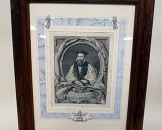 1241 FRAMED AND MATTED ENGRAVNG, I. MILLER SCULP NICHOLAUS RIDLEY, APPROXIMATELY 15 1/2 IN X 20 IN OVERALL