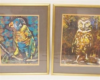 1248 2 FRAMED AND MATTED SERIGRAPHS BY MARY E. JOHNSTON OF OWL AND COCONUT LORY, APPROXIMATELY 13 3/4 IN X 17 IN OVERALL