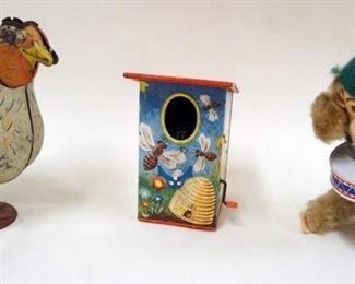 1260 LOT OF 3 VINTAGE MECHANICAL AND PUSH TOYS