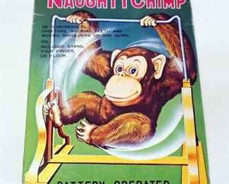 1271 VINTAGE BATTERY OPERATED TOY, HAPPY NAUGHTY CHIMP, JAPAN, APPROXIMATELY 7 IN HIGH