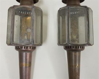 1275 PAIR OF BRASS CARRIAGE LANTERNS, APPROXIMATELY 17 IN HIGH