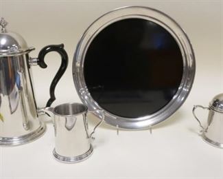 1284 PEWTER TEA SET, COLONIAL PEWTER BY BOARDMANN, TEA POT APPROXIMATELY 11 1/4 IN HIGH