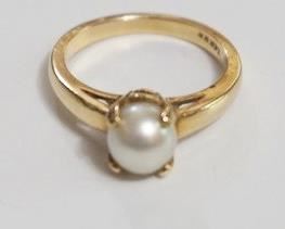 1291 14K PEARL RING, SIZE 5 3/4, 2.21 DWT INCLUDING PEARL