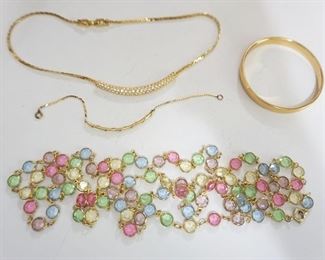 1308 LOT INCLUDING SWARVISKI NECKLACES, MONET BANGLE BRACELET, TWINNED BAR BRACELET