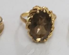 1313 3 10K LADIES RINGS, MAY BE GOLD FILLED, MARKINGS UNCLEAR, 5.56 DWT INCLUDING STONES