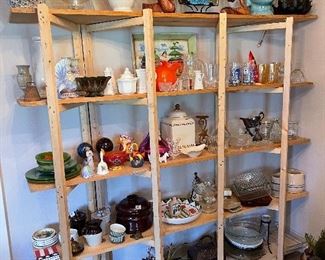 lots of contemporary decore among vintage dishes and decore 