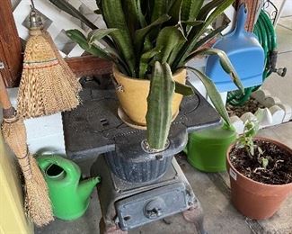 Cast iron stove and plants