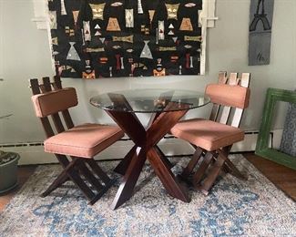 Vintage Mid Century chairs and glass table.