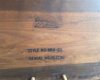 Authentic stamp of Virgina Maid by Lane Mid Century coffee table. 