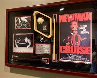 framed shadowbox movie memorabilia from The Color of Money. 38" wide, 25" tall.
