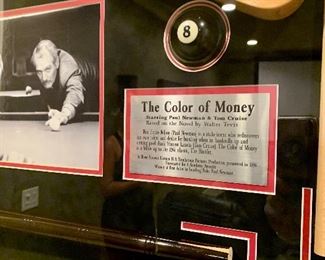 framed movie memorabilia from The Color of Money. 38" wide, 25" tall.