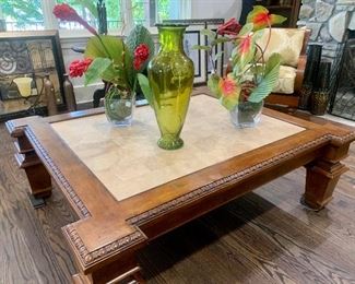 Large wood and stone top coffee table