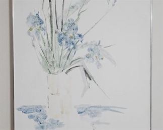 Blue Flowers in a White Vase