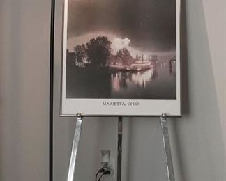 Easel, Lamp and Art Print Lot
