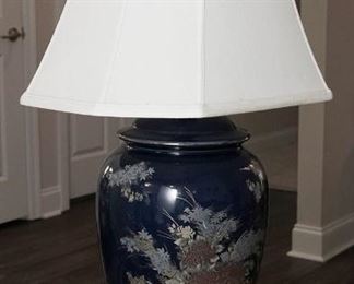 Floral Midnight Blue Painted Lamp