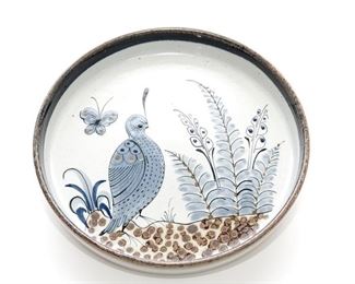HandPainted Blue Quail Dish