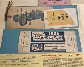 1956 57 Pit Passes, Racers Rally, and Hoosier One Hundred