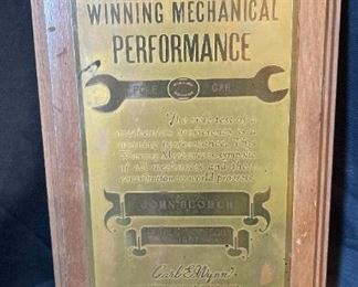 1957 John Blouch Pole Car Mechanic Award Wynne Oil