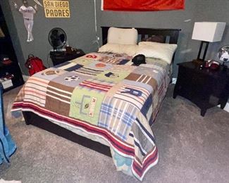 Bedroom set, bad, nightstands, bed covers, quilt