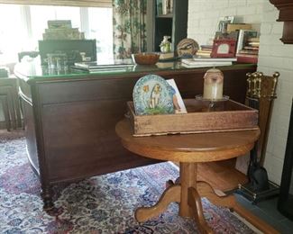 Antique oak child's doll house dining table with leaf