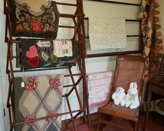 Antique drying racks with hook rugs