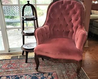 Antique Victorian velvet upholstered amrchair