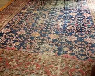 Antique Persian handwoven room rug, worn, approximately 8 x 10 feet