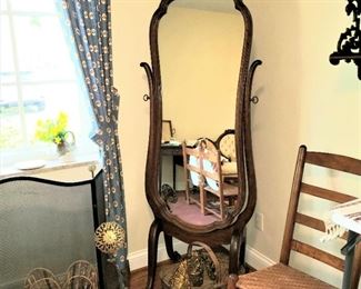 Antique American oak cheval mirror